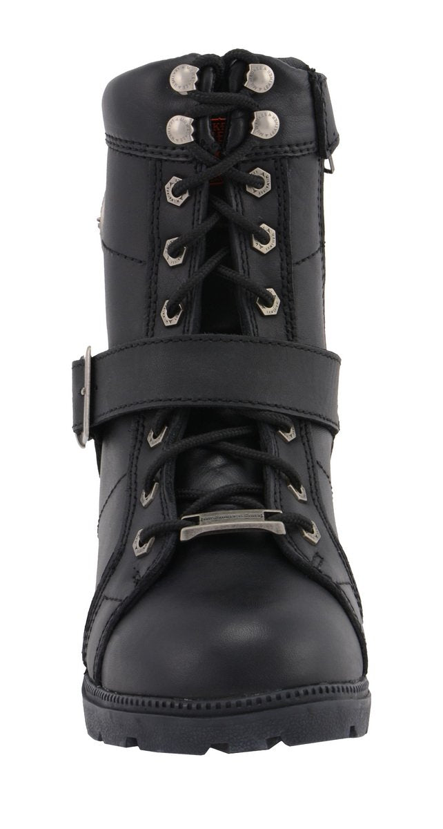 MBL9325 Women's Premium Black Lace-Up Classic Leather Motorcycle Biker Boots w/ Side Zipper
