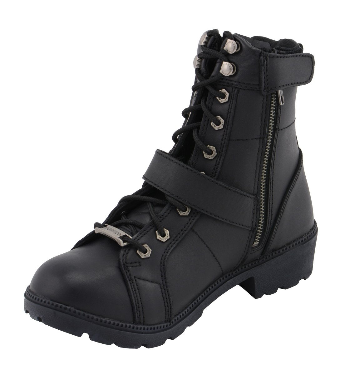 MBL9325W Women's Premium Black Leather Lace-Up Motorcycle Biker Rider Boots in Wide Width Size