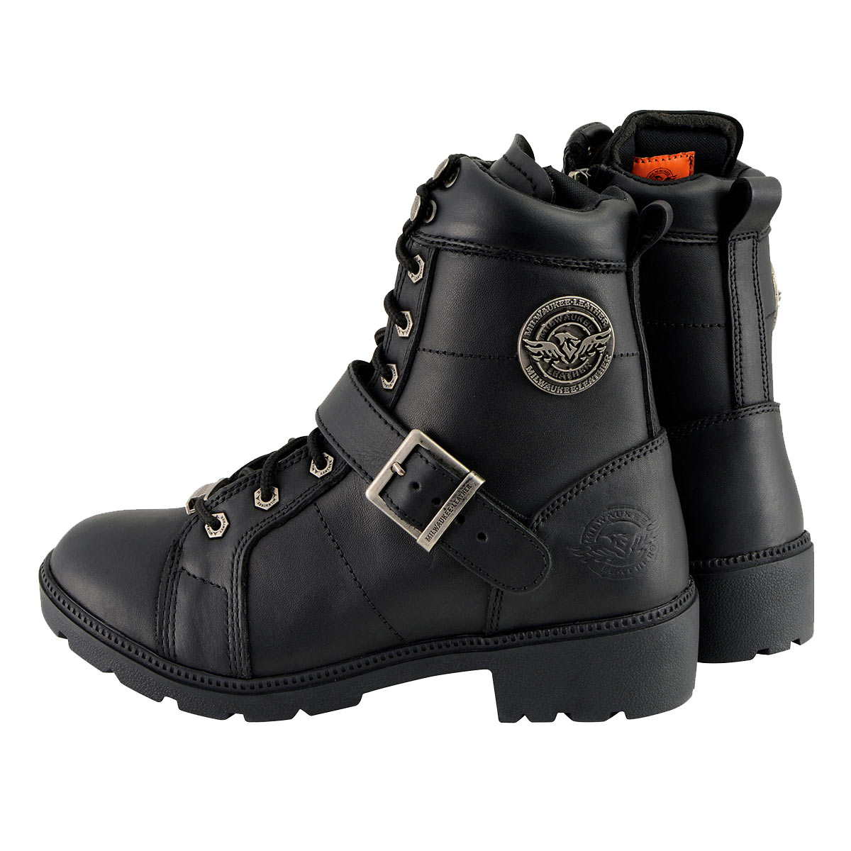 MBL9325W Women's Premium Black Leather Lace-Up Motorcycle Biker Rider Boots in Wide Width Size