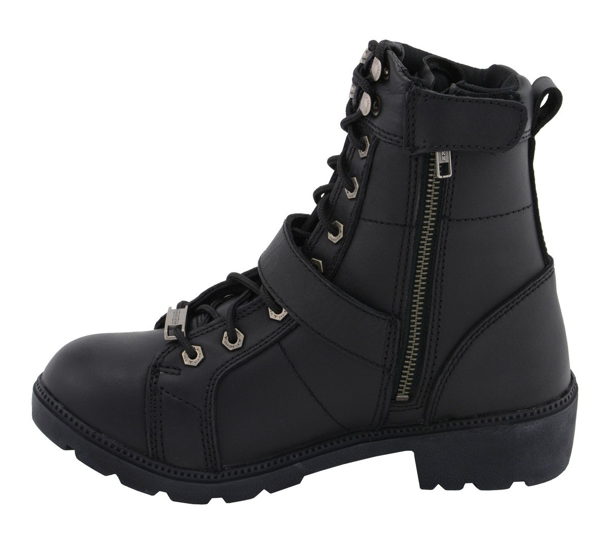 MBL9325W Women's Premium Black Leather Lace-Up Motorcycle Biker Rider Boots in Wide Width Size