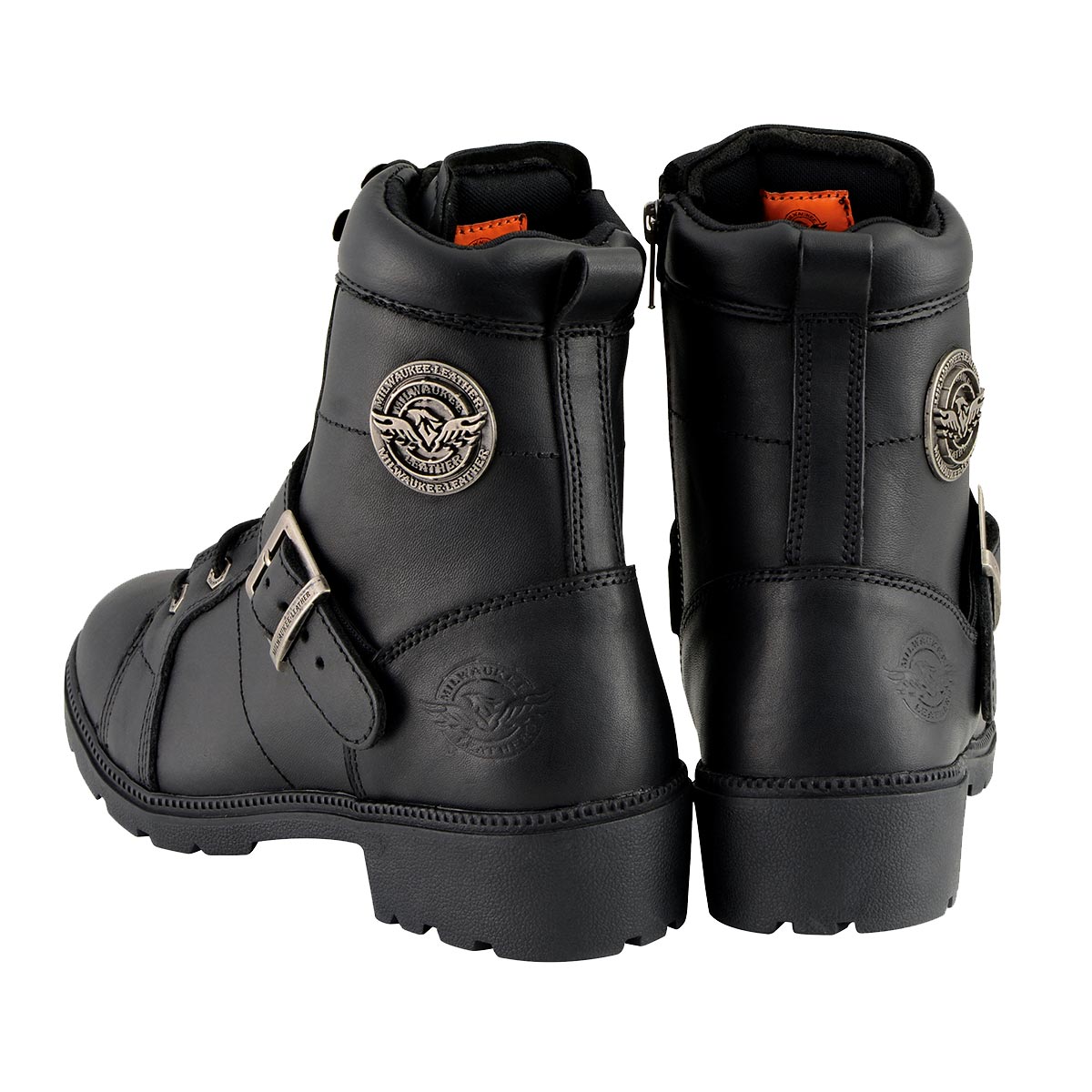 MBL9325W Women's Premium Black Leather Lace-Up Motorcycle Biker Rider Boots in Wide Width Size