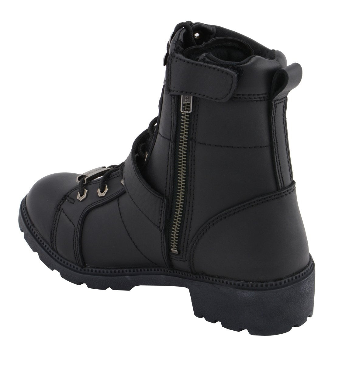 MBL9325W Women's Premium Black Leather Lace-Up Motorcycle Biker Rider Boots in Wide Width Size