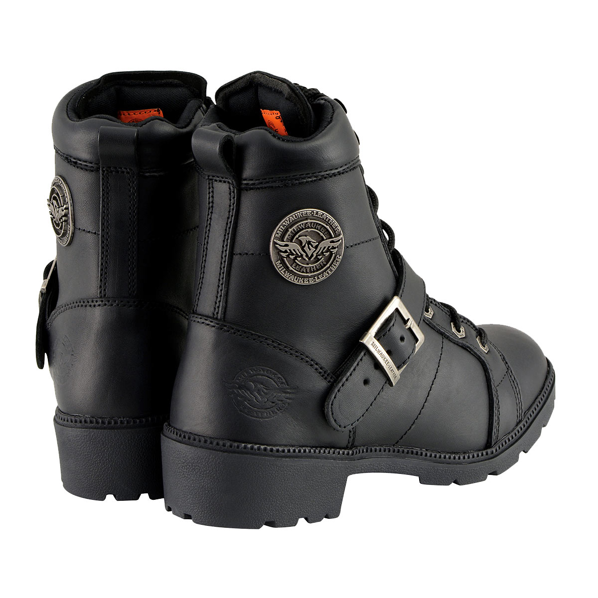 MBL9325W Women's Premium Black Leather Lace-Up Motorcycle Biker Rider Boots in Wide Width Size