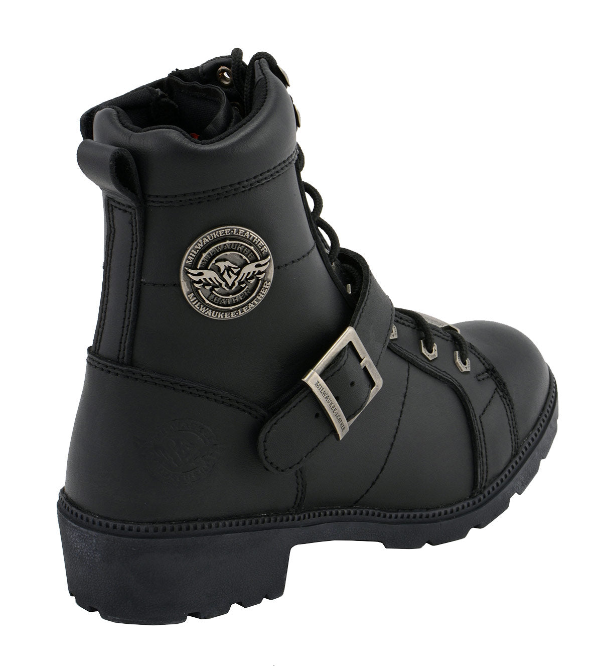 MBL9325W Women's Premium Black Leather Lace-Up Motorcycle Biker Rider Boots in Wide Width Size