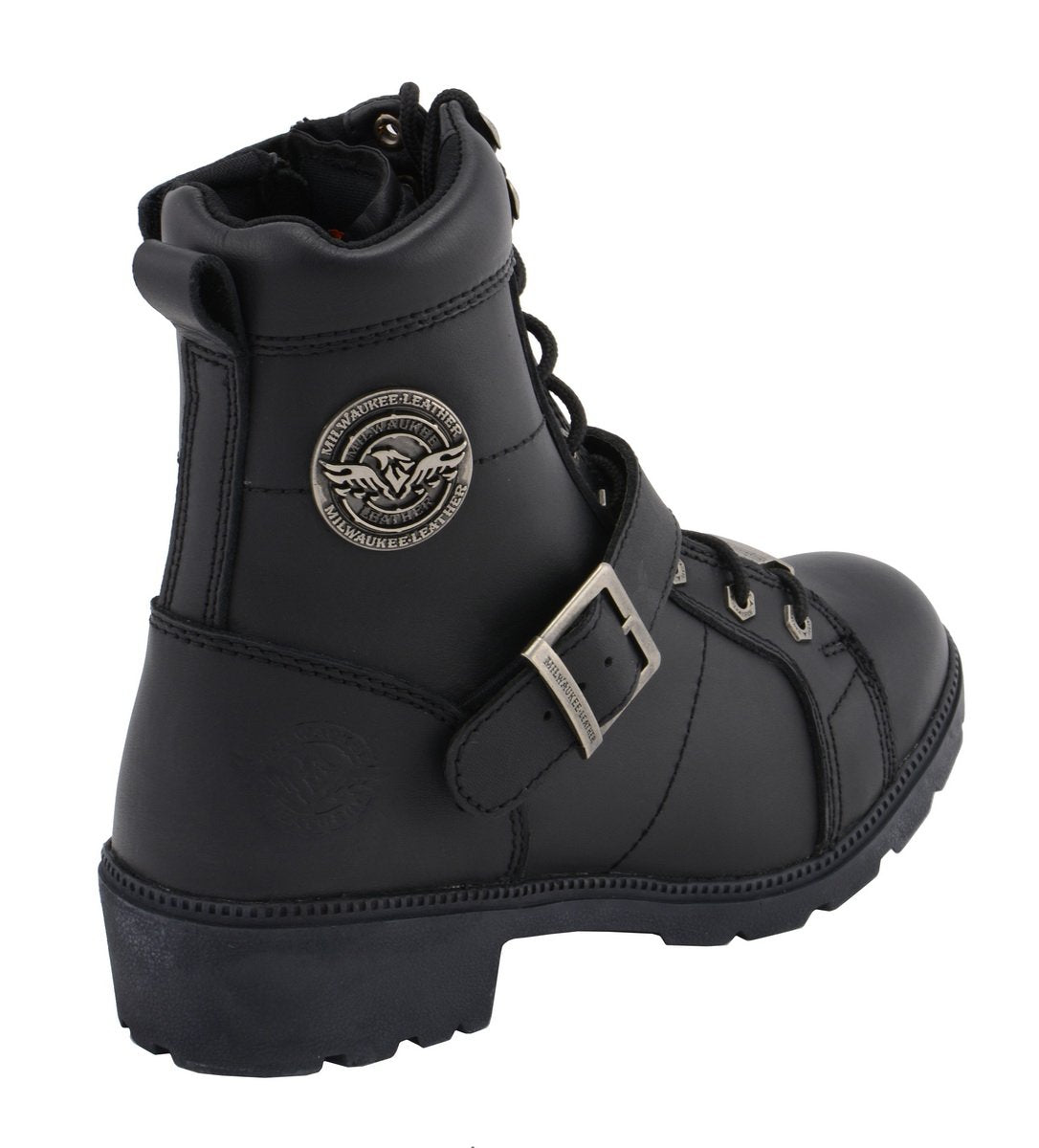 MBL9325W Women's Premium Black Leather Lace-Up Motorcycle Biker Rider Boots in Wide Width Size