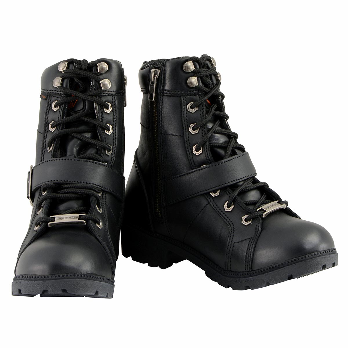 MBL9326WP Women's Premium Black Leather Lace-Up Waterproof Motorcyle Rider Boots