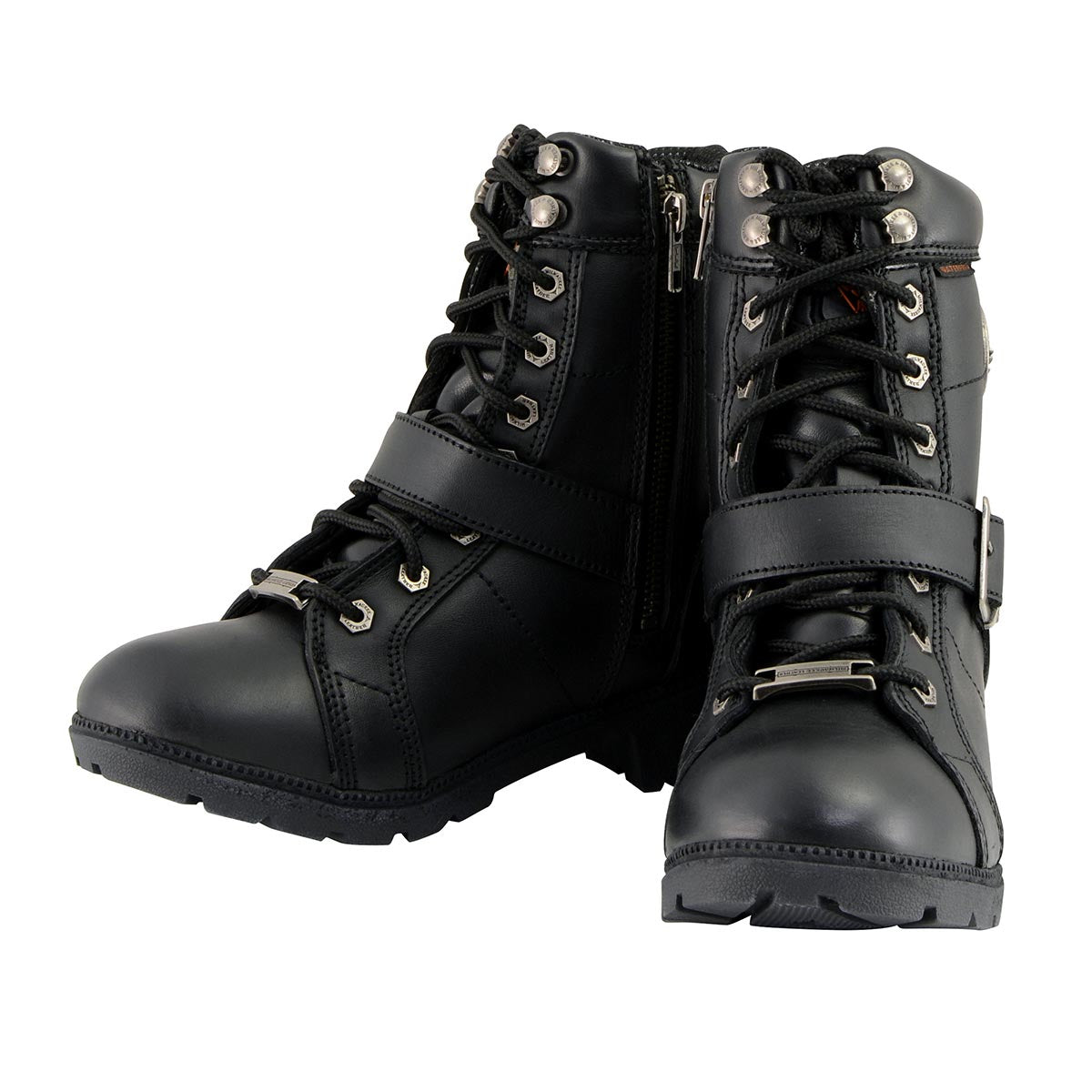 MBL9326WP Women's Premium Black Leather Lace-Up Waterproof Motorcyle Rider Boots