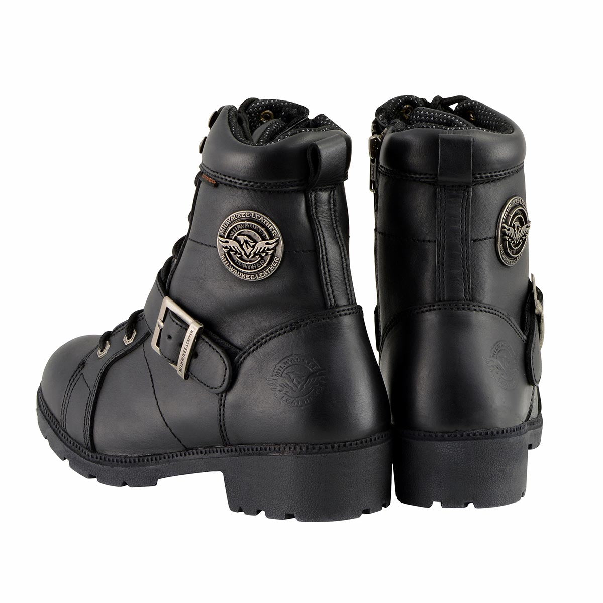 MBL9326WP Women's Premium Black Leather Lace-Up Waterproof Motorcyle Rider Boots