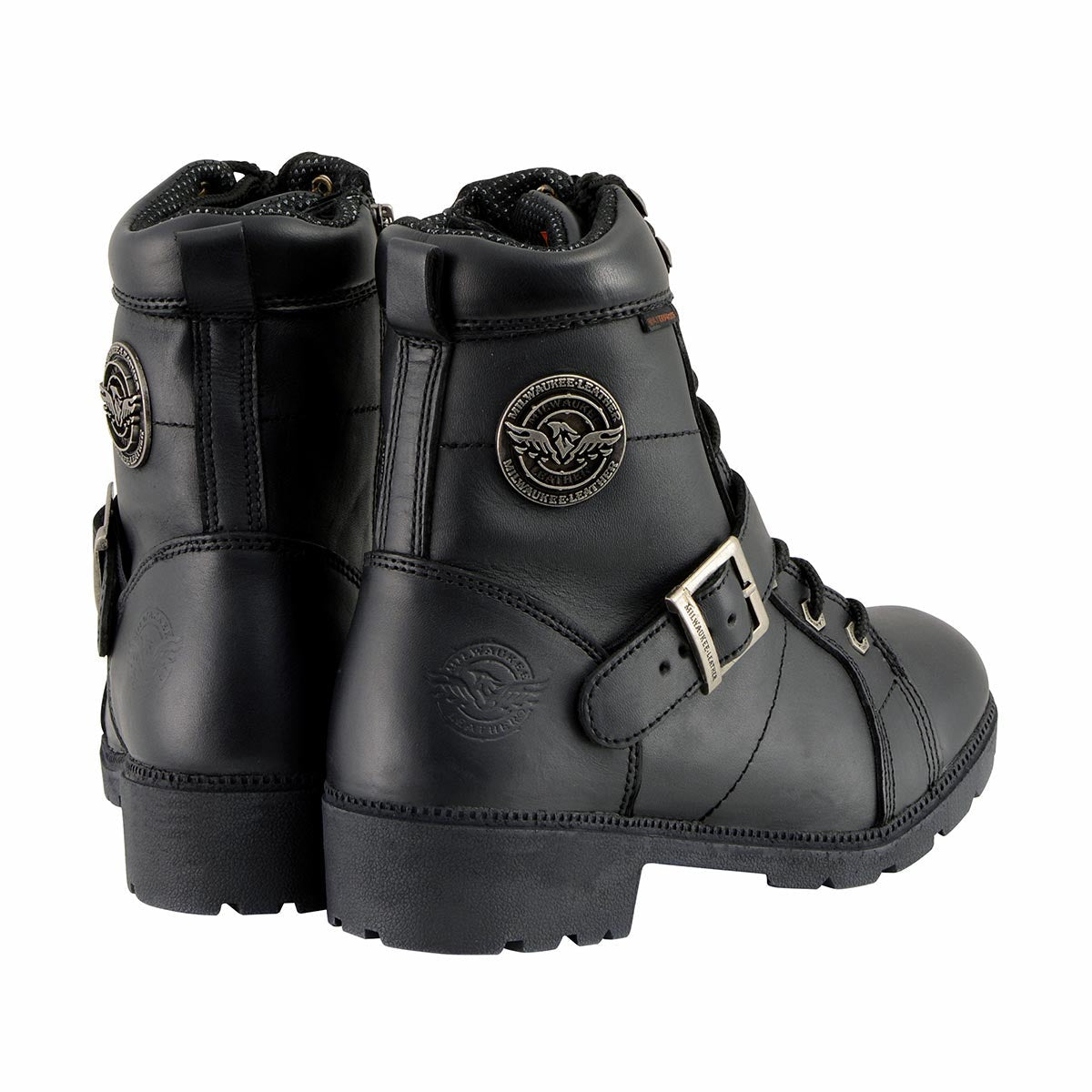 MBL9326WP Women's Premium Black Leather Lace-Up Waterproof Motorcyle Rider Boots