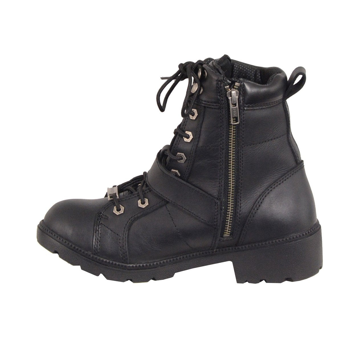 MBL9326WP Women's Premium Black Leather Lace-Up Waterproof Motorcyle Rider Boots