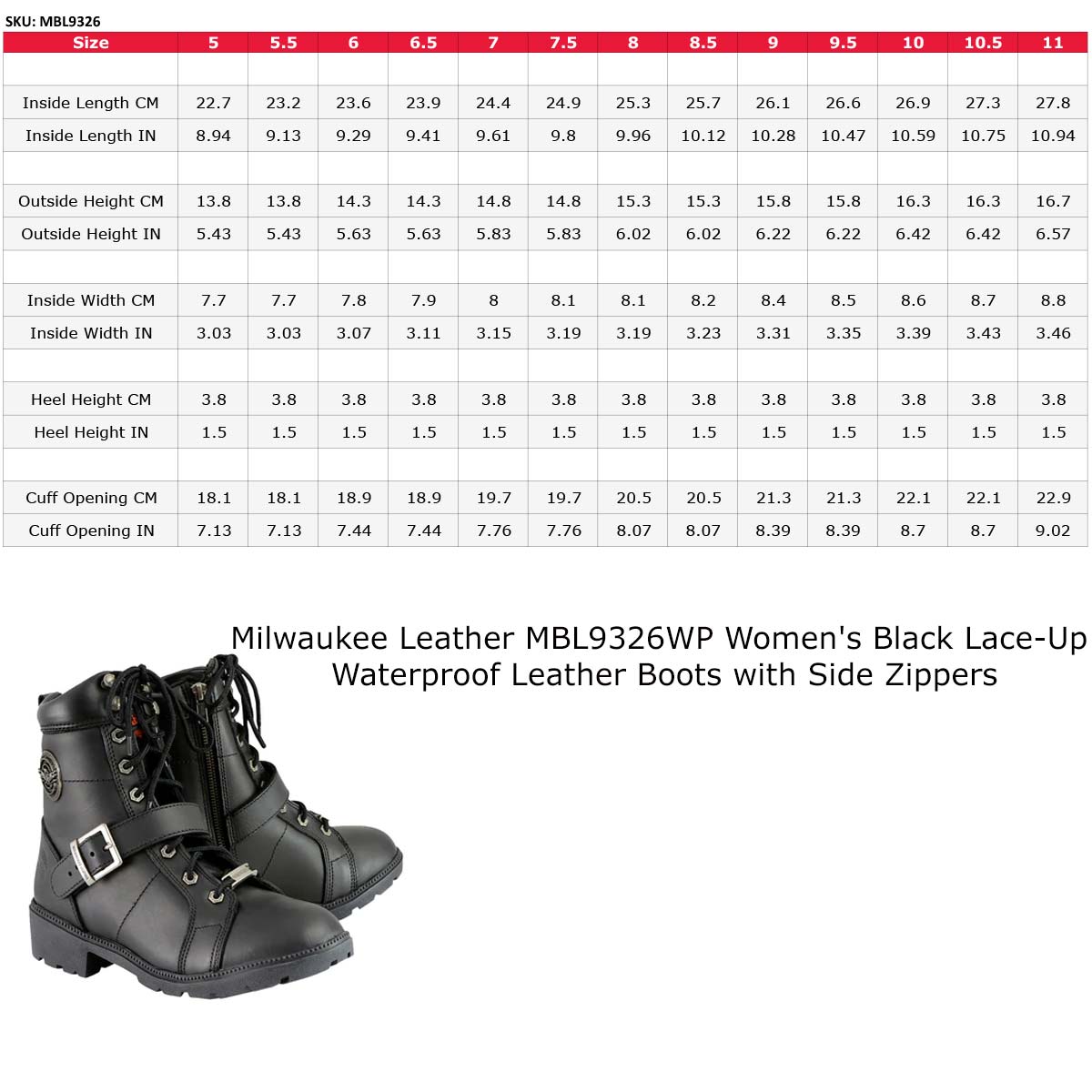 MBL9326WP Women's Premium Black Leather Lace-Up Waterproof Motorcyle Rider Boots