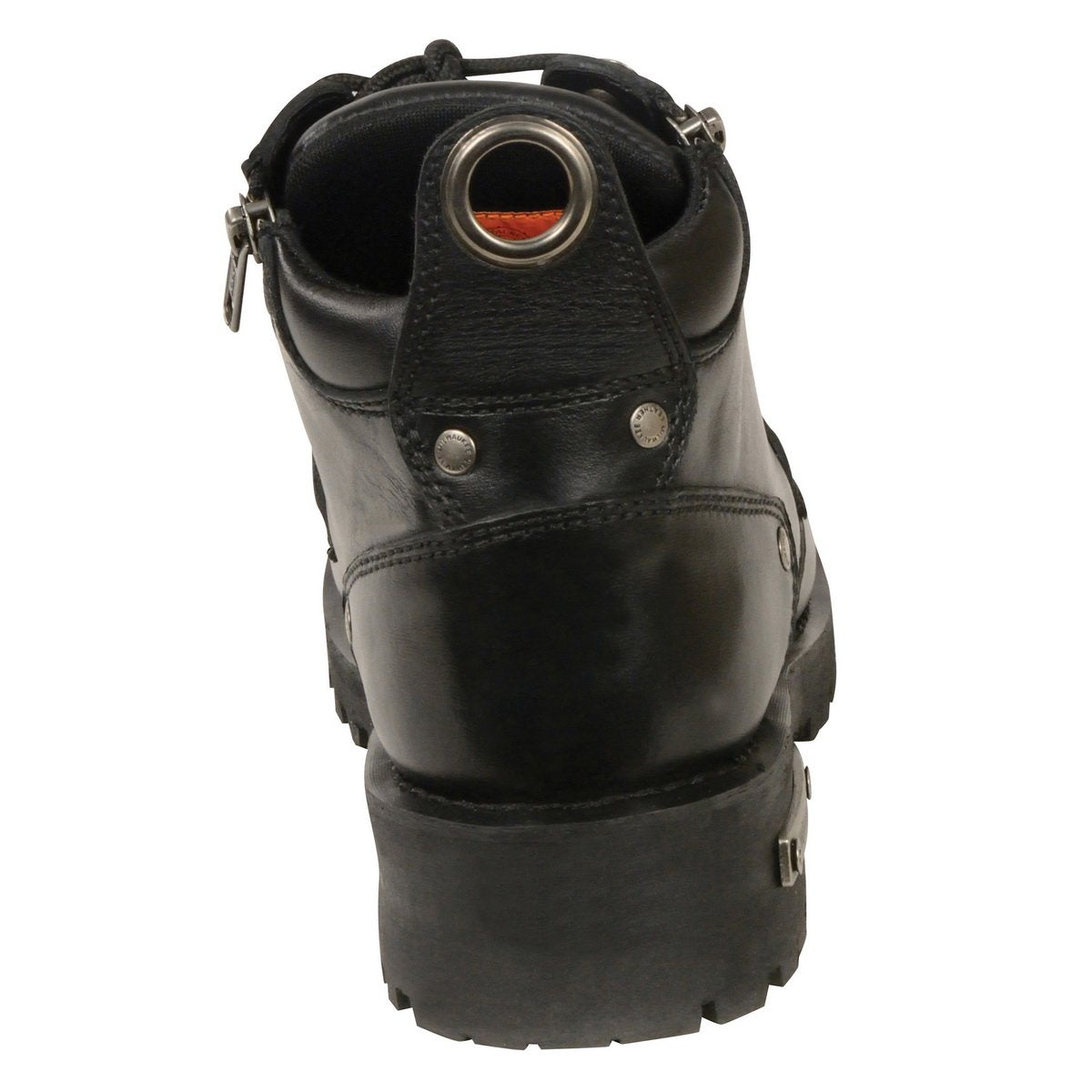 MBL9335 Women's Premium Black Leather Low Cut Lace-Up Motorcycle Riding Boots w/ Zipper Closure