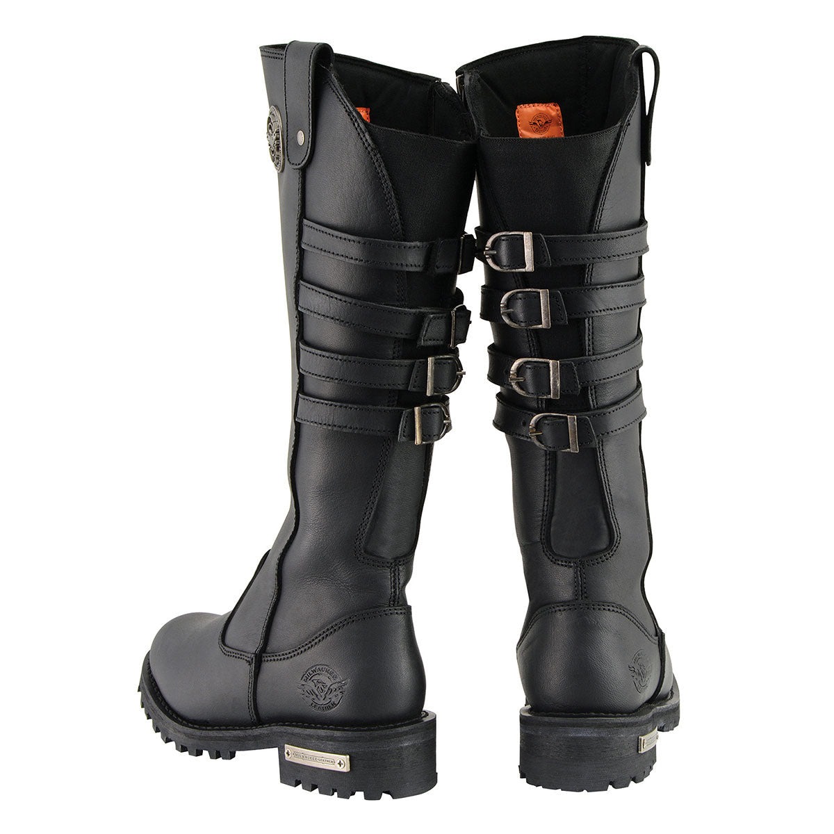 MBL9345 Women's Black 15-inch High Rise Leather Riding Boots with Four Calf Buckles