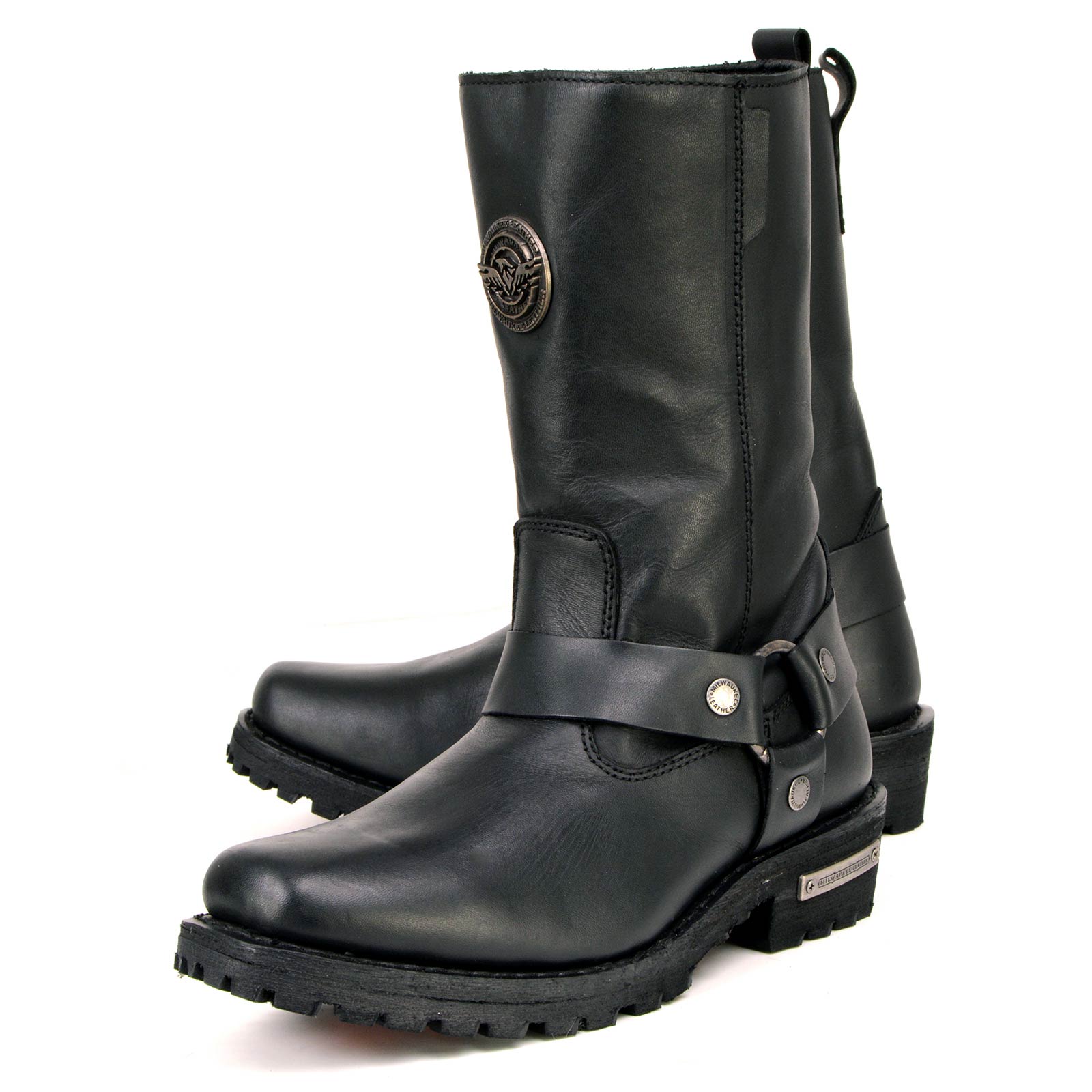 MBL9360 Women's Black Leather 11-Inch Classic Harness Square Toe Motorcycle Boots