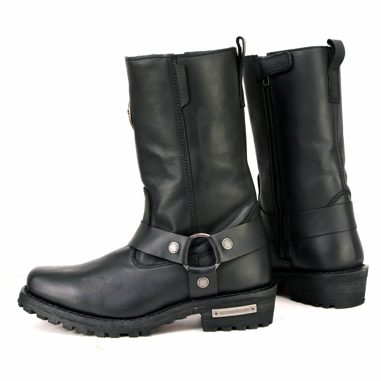 MBL9360 Women's Black Leather 11-Inch Classic Harness Square Toe Motorcycle Boots