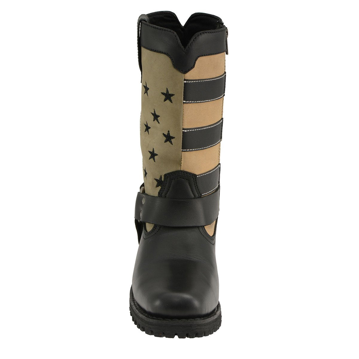 MBL9363 Women’s Stars and Stripes Black with Tan Leather Motorcycle Rider Harness Boots
