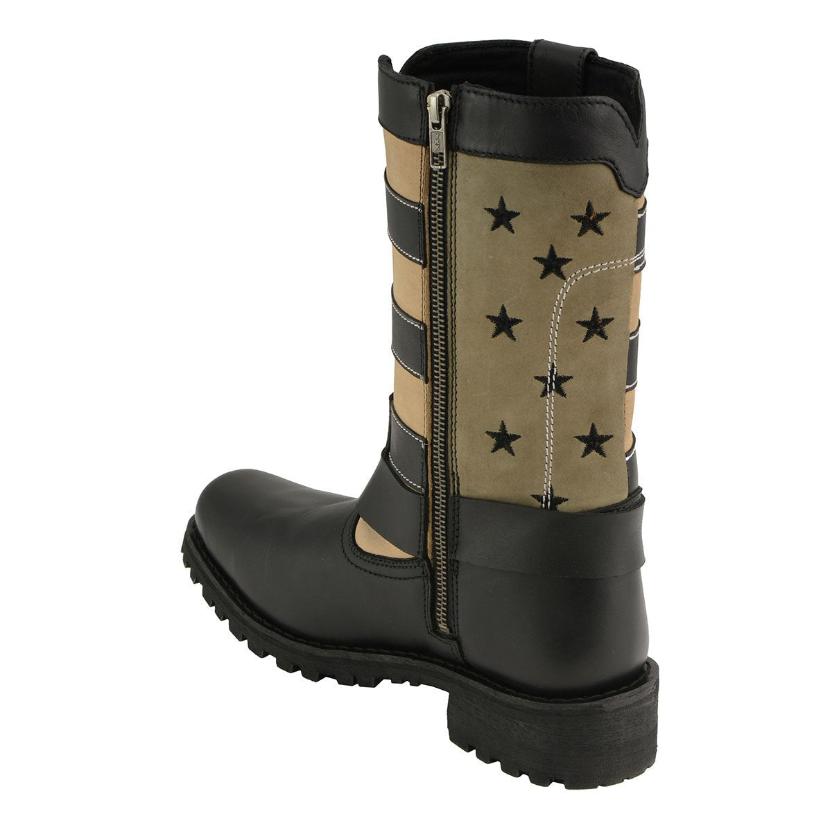 MBL9363 Women’s Stars and Stripes Black with Tan Leather Motorcycle Rider Harness Boots