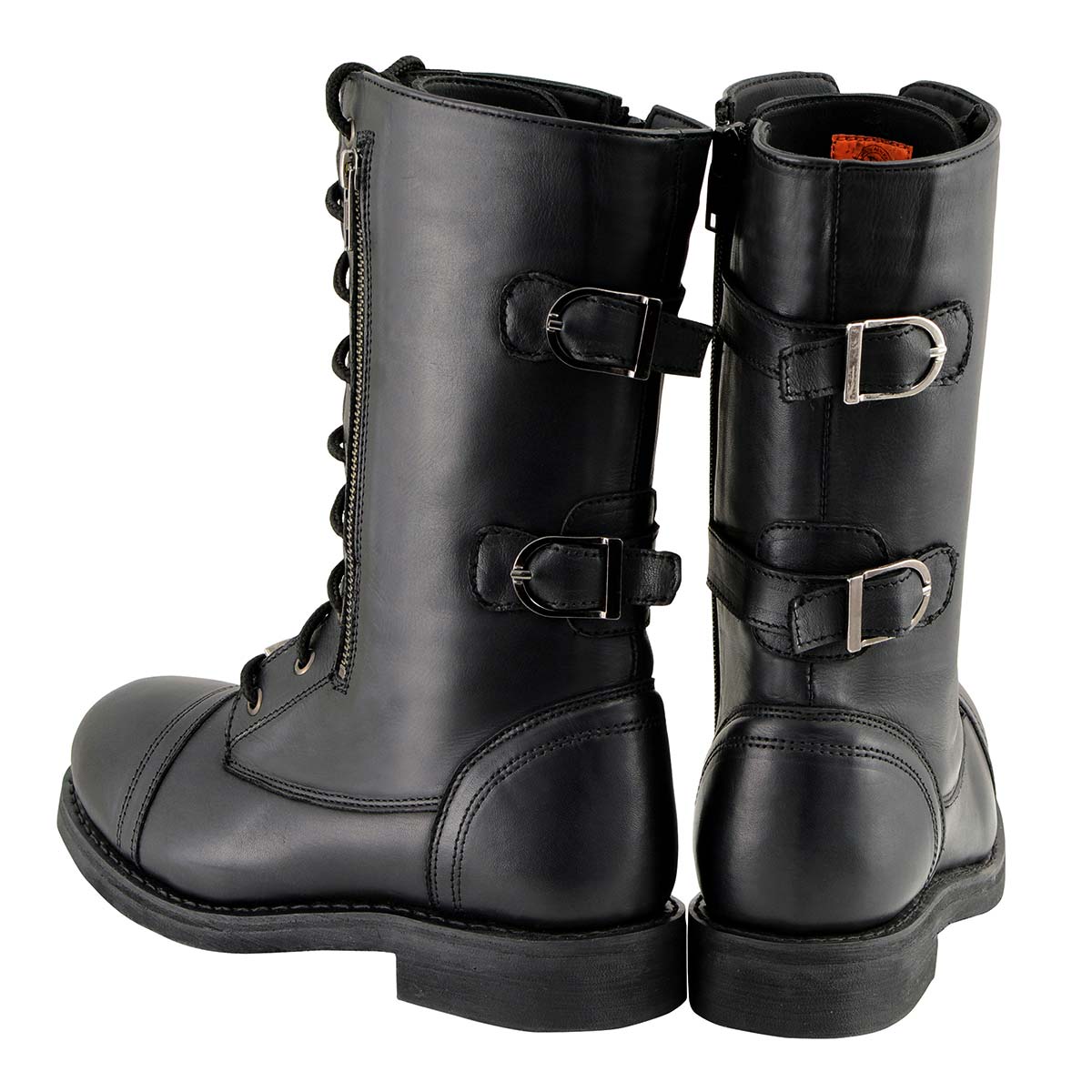 Women's Graze Black Leather Lace-Up Motorcycle Boots with Zipper Pocket MBL9369