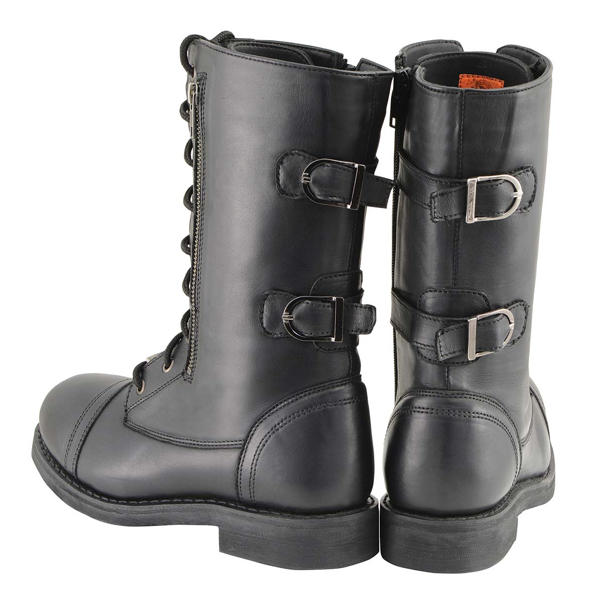 Women's Graze Black Leather Lace-Up Motorcycle Boots with Zipper Pocket MBL9369