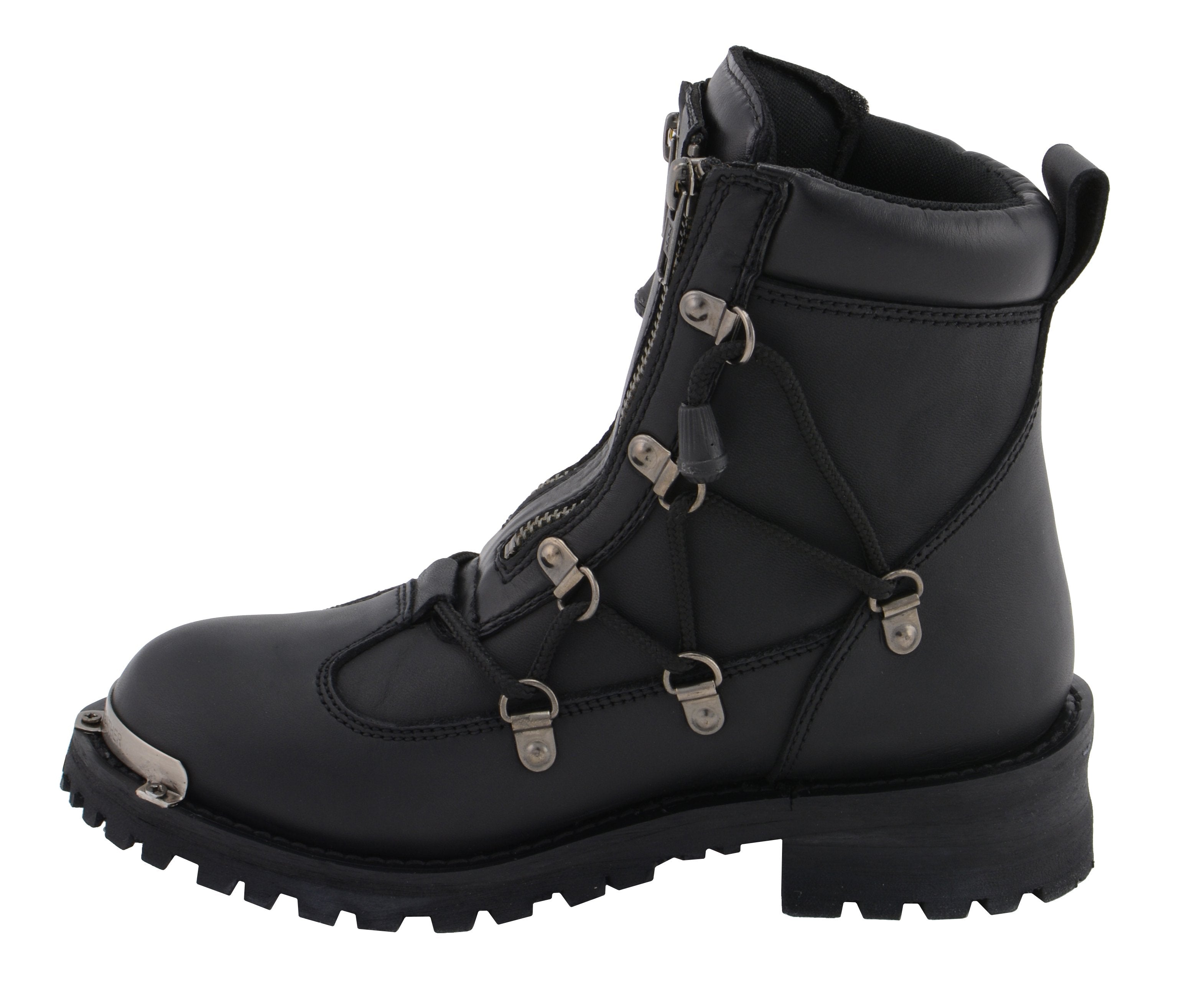 MBL9375 Women's Premium Black Leather Diamond 6-Inch Twin Zipper Lock Motorccycle Riding Boots