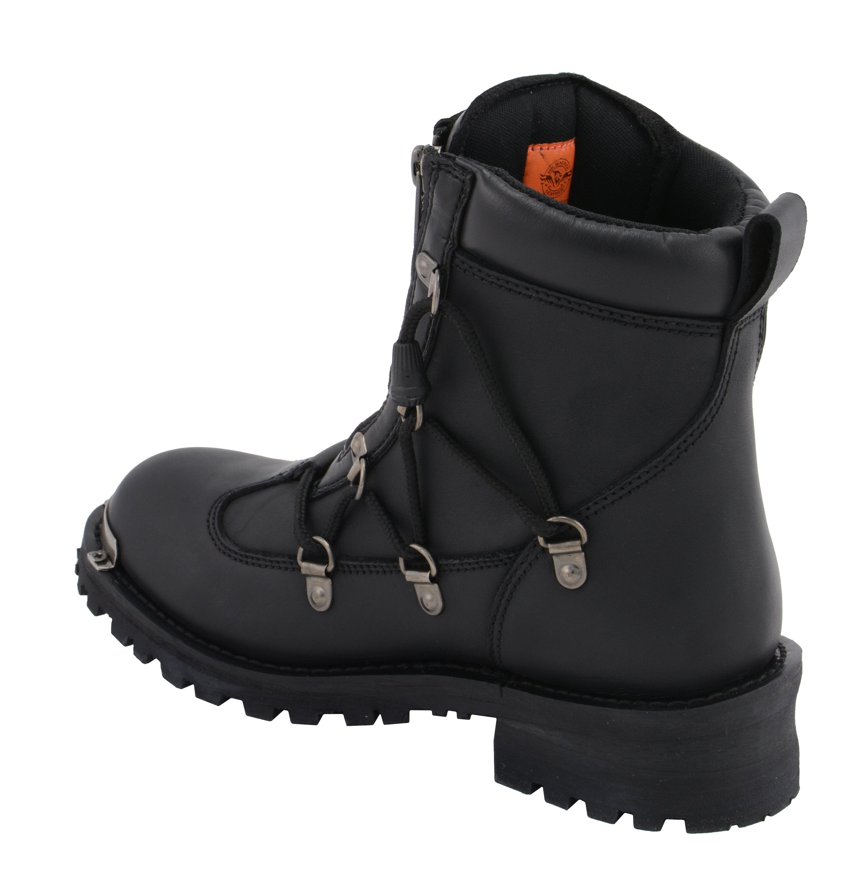 MBL9375 Women's Premium Black Leather Diamond 6-Inch Twin Zipper Lock Motorccycle Riding Boots