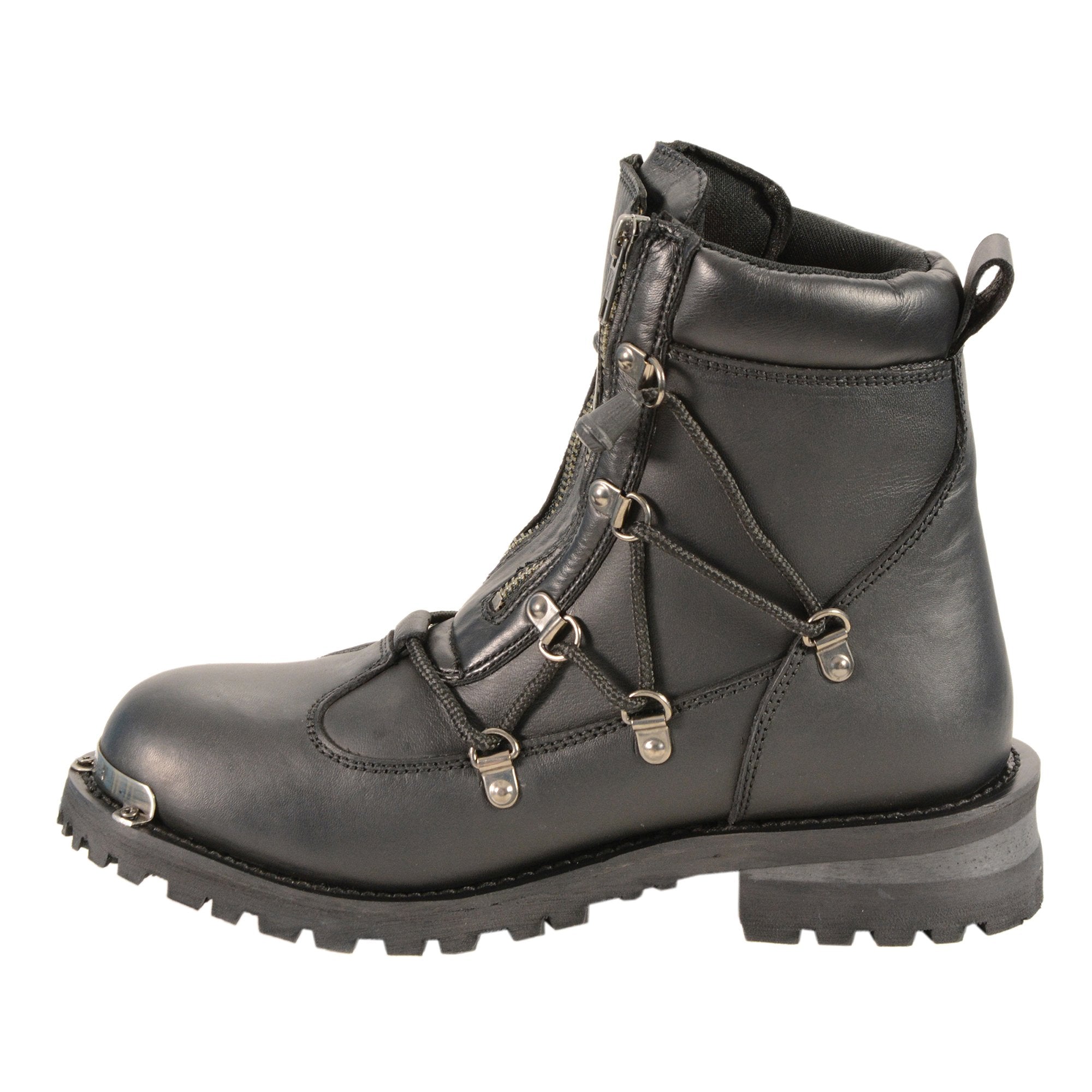 MBL9375 Women's Premium Black Leather Diamond 6-Inch Twin Zipper Lock Motorccycle Riding Boots