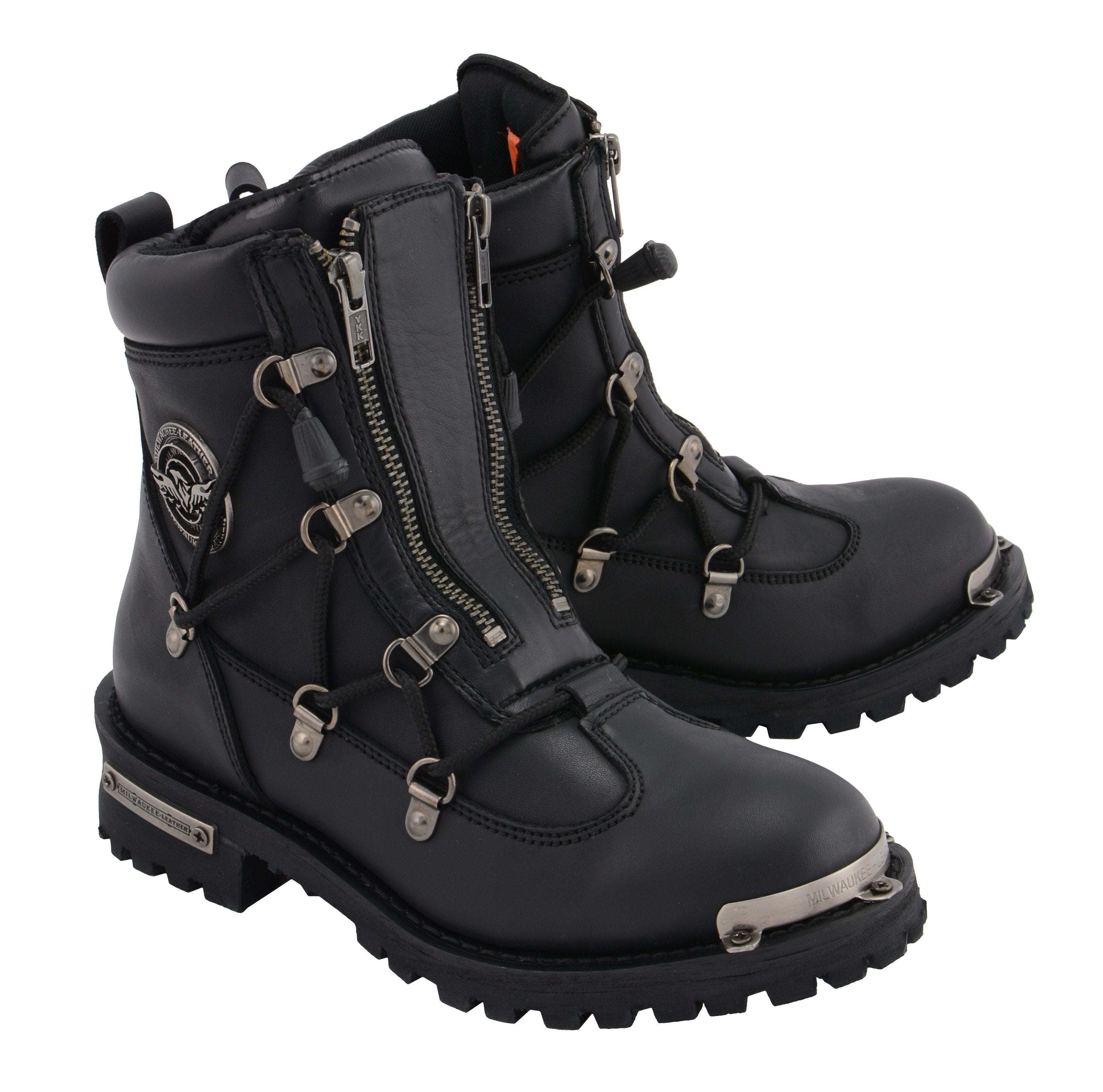 MBL9375 Women's Premium Black Leather Diamond 6-Inch Twin Zipper Lock Motorccycle Riding Boots