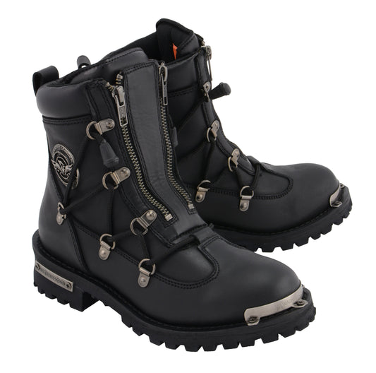 MBL9375 Women's Premium Black Leather Diamond 6-Inch Twin Zipper Lock Motorccycle Riding Boots