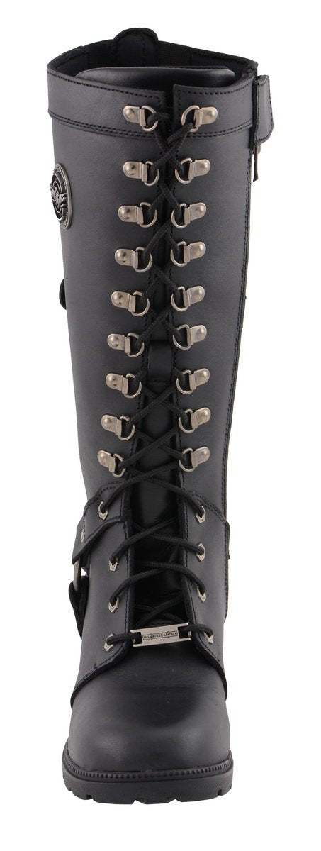 MBL9380 Women's Black 'Jane' 15-inch Leather Combat Style Harness Motorcycle Boots