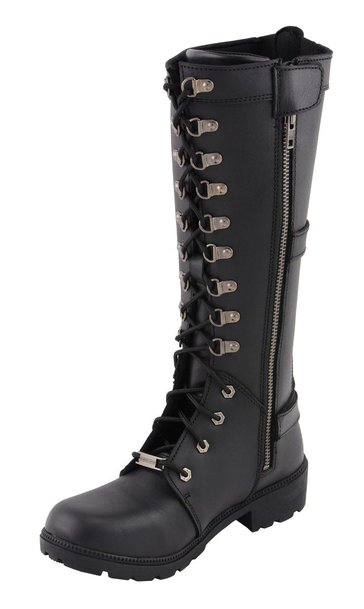 MBL9380 Women's Black 'Jane' 15-inch Leather Combat Style Harness Motorcycle Boots