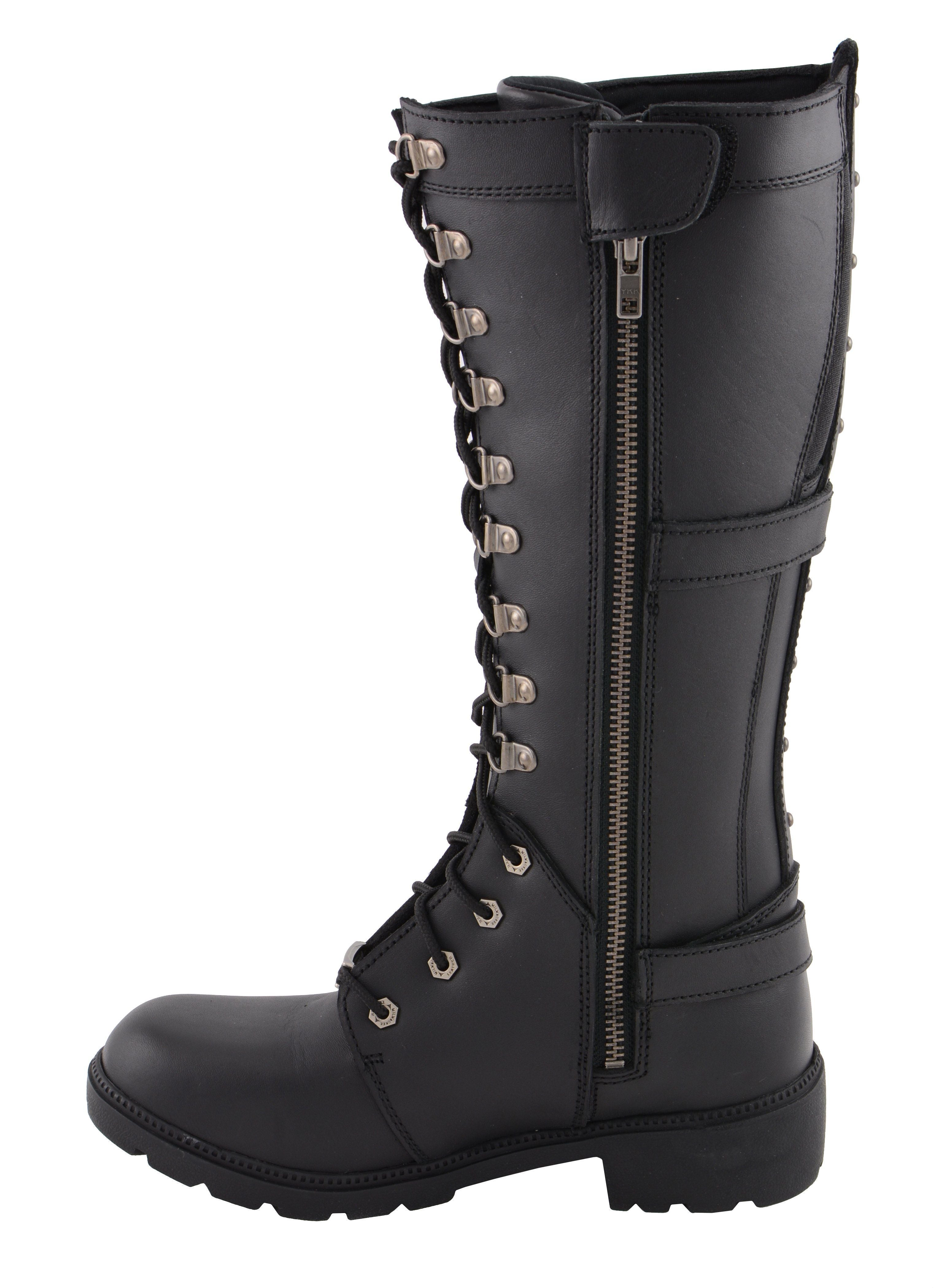 MBL9380 Women's Black 'Jane' 15-inch Leather Combat Style Harness Motorcycle Boots