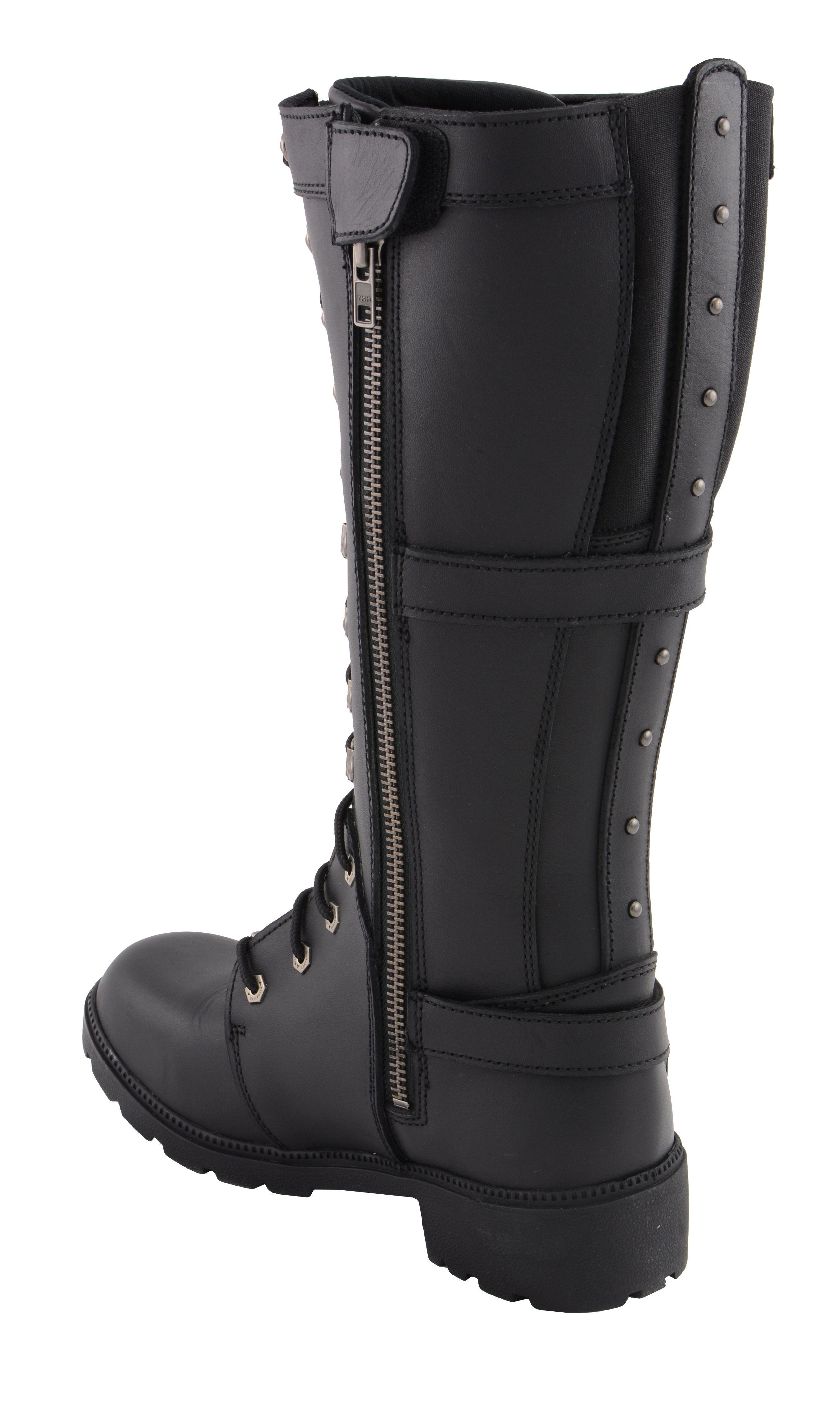 MBL9380 Women's Black 'Jane' 15-inch Leather Combat Style Harness Motorcycle Boots