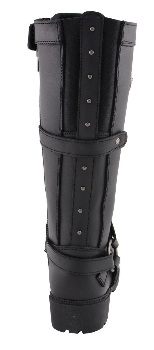 MBL9380 Women's Black 'Jane' 15-inch Leather Combat Style Harness Motorcycle Boots