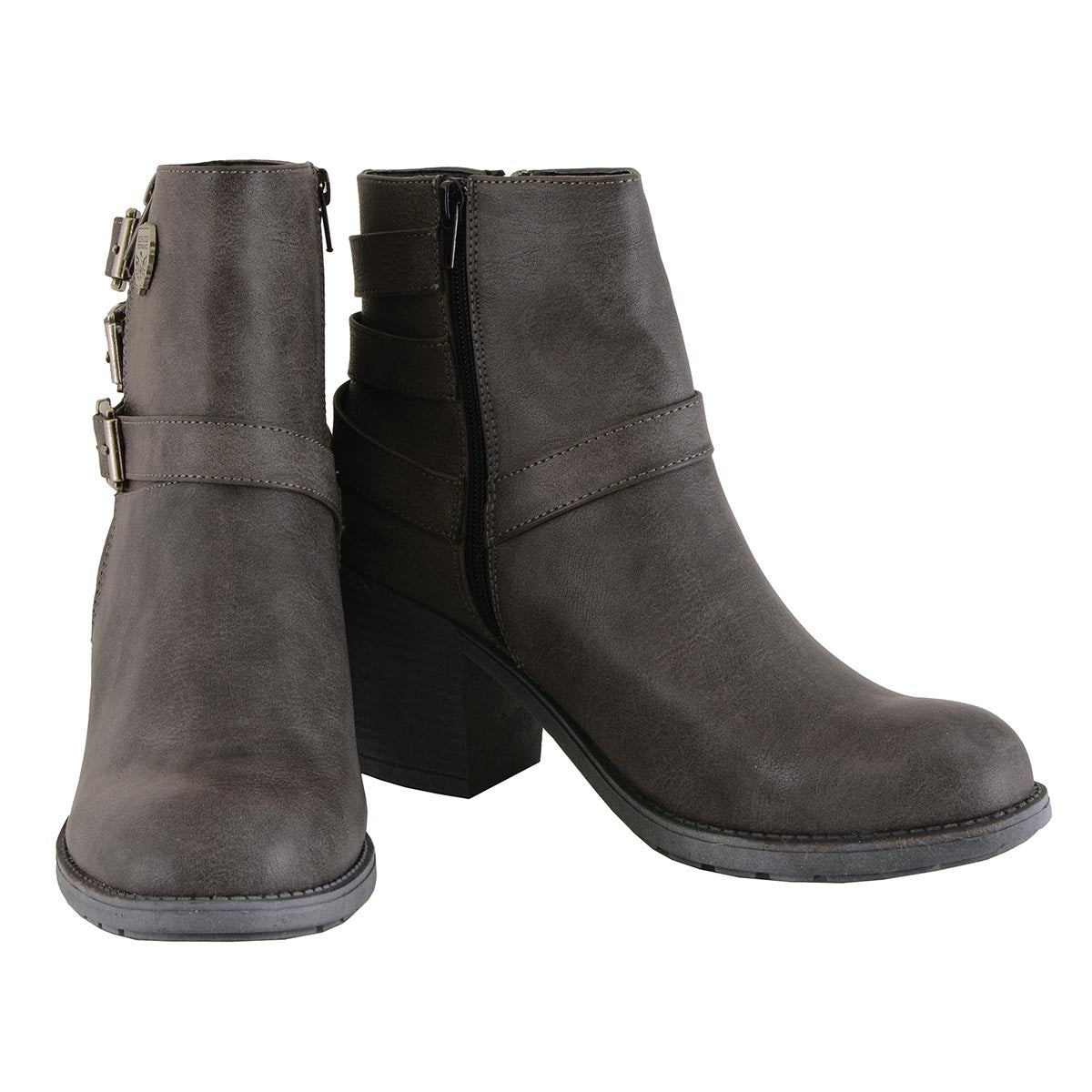 MBL9406 Women's Stone Grey 3-Buckle Leather Boots with Platform Heel