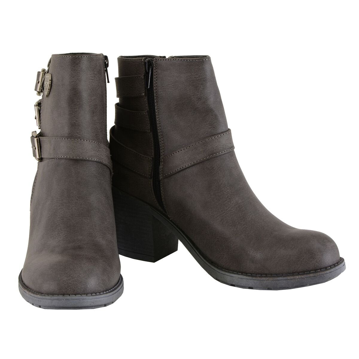 MBL9406 Women's Stone Grey 3-Buckle Leather Boots with Platform Heel