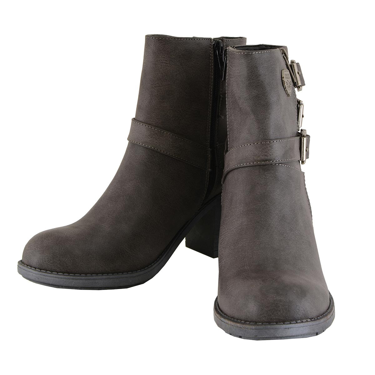 MBL9406 Women's Stone Grey 3-Buckle Leather Boots with Platform Heel