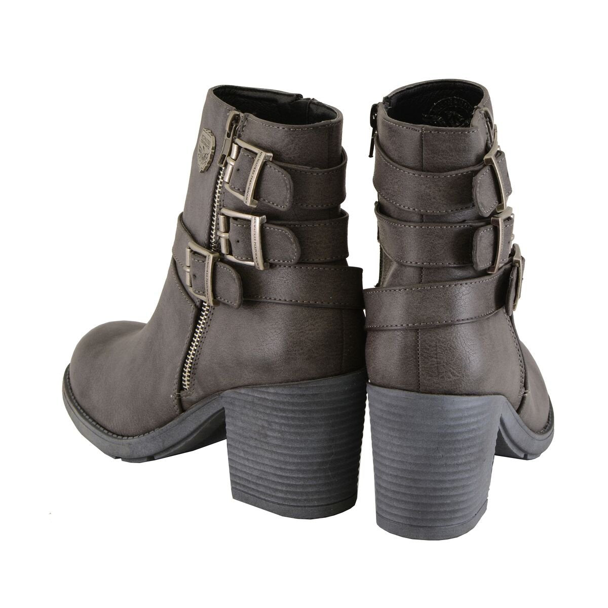 MBL9406 Women's Stone Grey 3-Buckle Leather Boots with Platform Heel