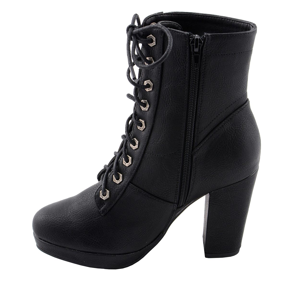 MBL9418 Women's Black Lace-Up Fashion Boots with Studded Accents and Platform Heel