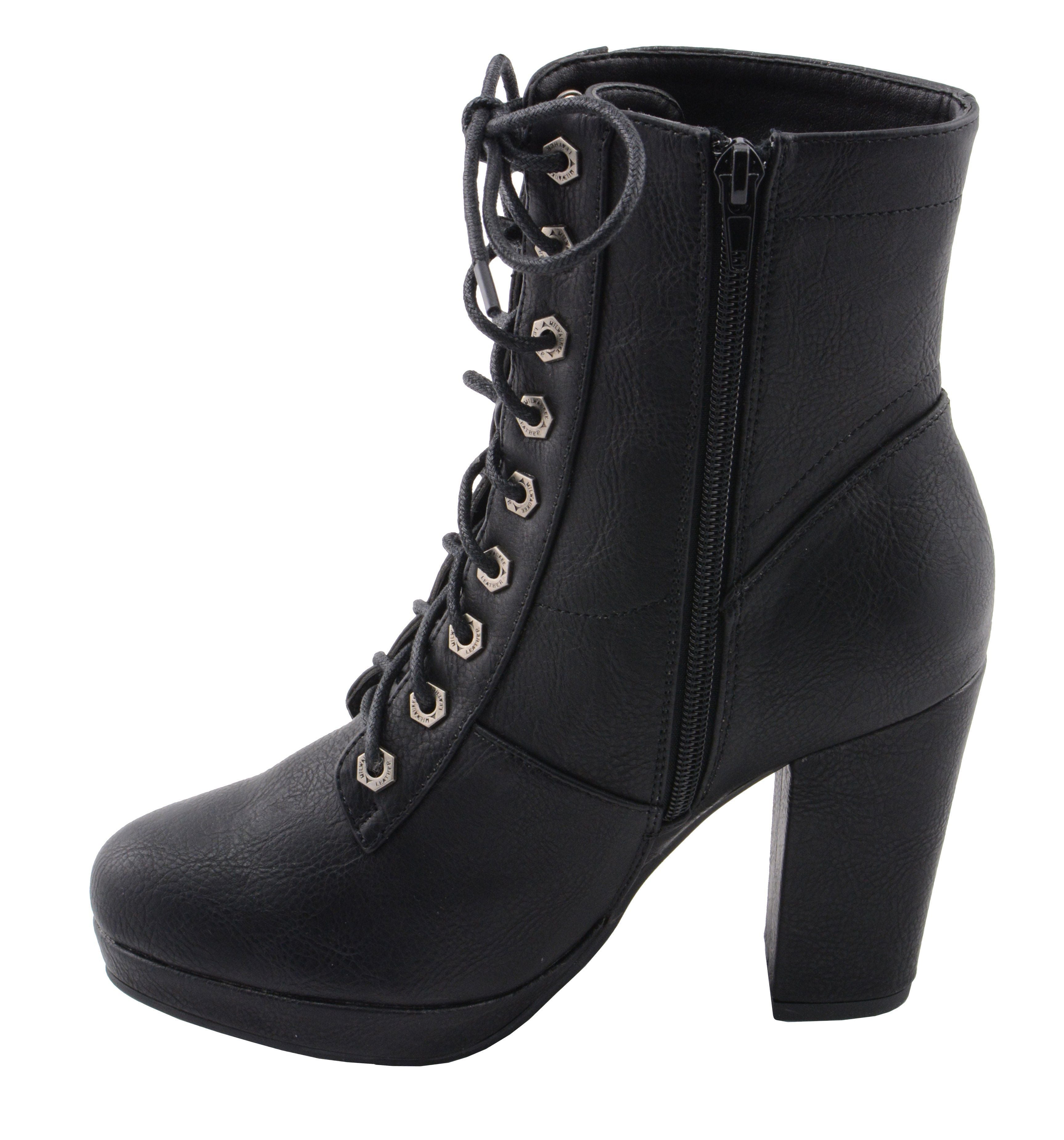MBL9418 Women's Black Lace-Up Fashion Boots with Studded Accents and Platform Heel