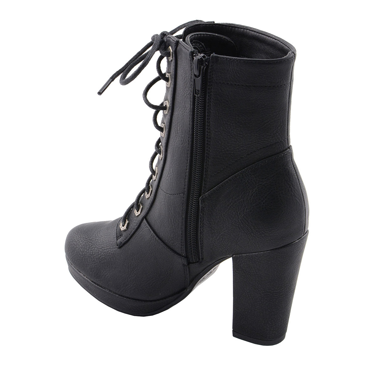 MBL9418 Women's Black Lace-Up Fashion Boots with Studded Accents and Platform Heel