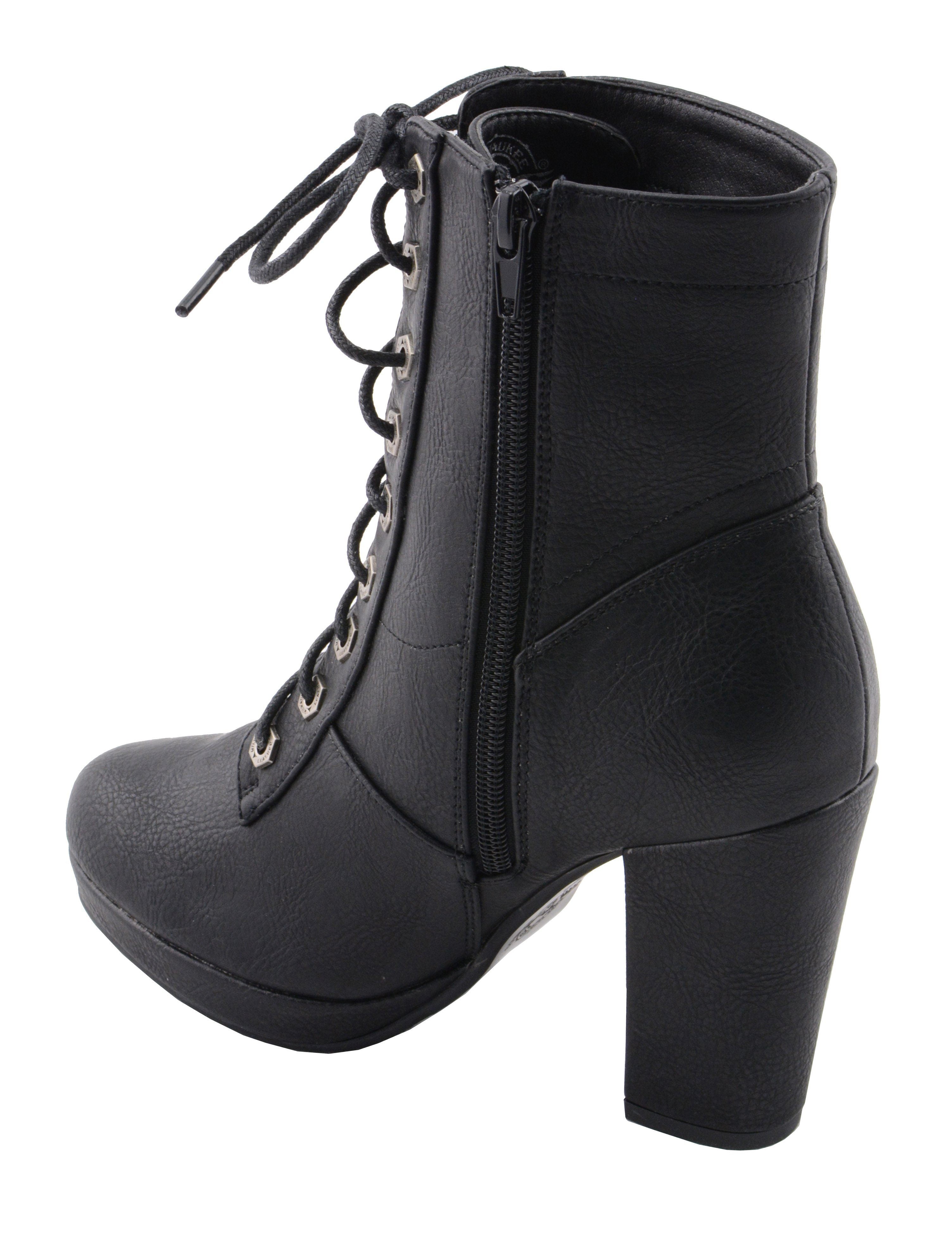 MBL9418 Women's Black Lace-Up Fashion Boots with Studded Accents and Platform Heel