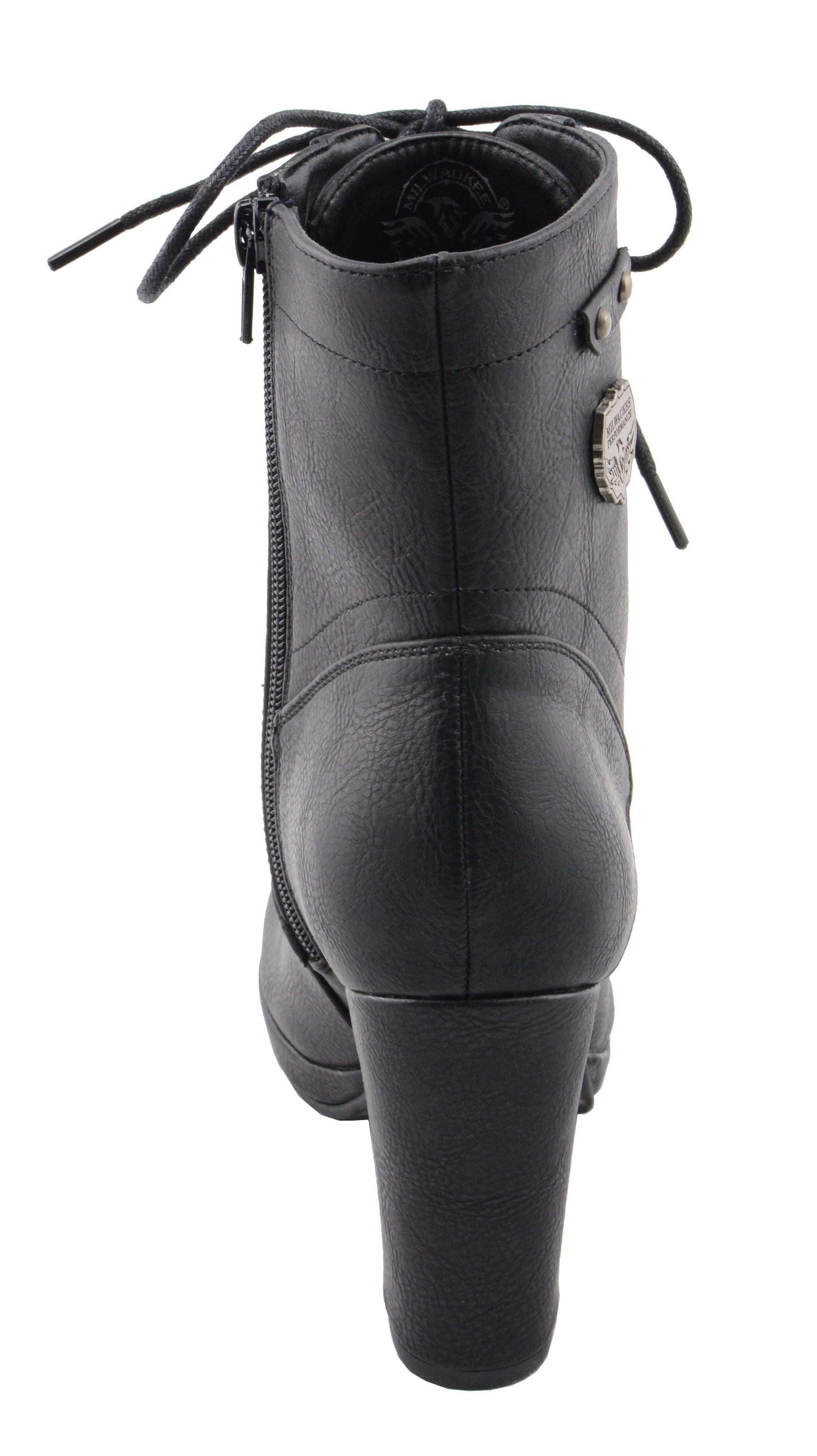 MBL9418 Women's Black Lace-Up Fashion Boots with Studded Accents and Platform Heel