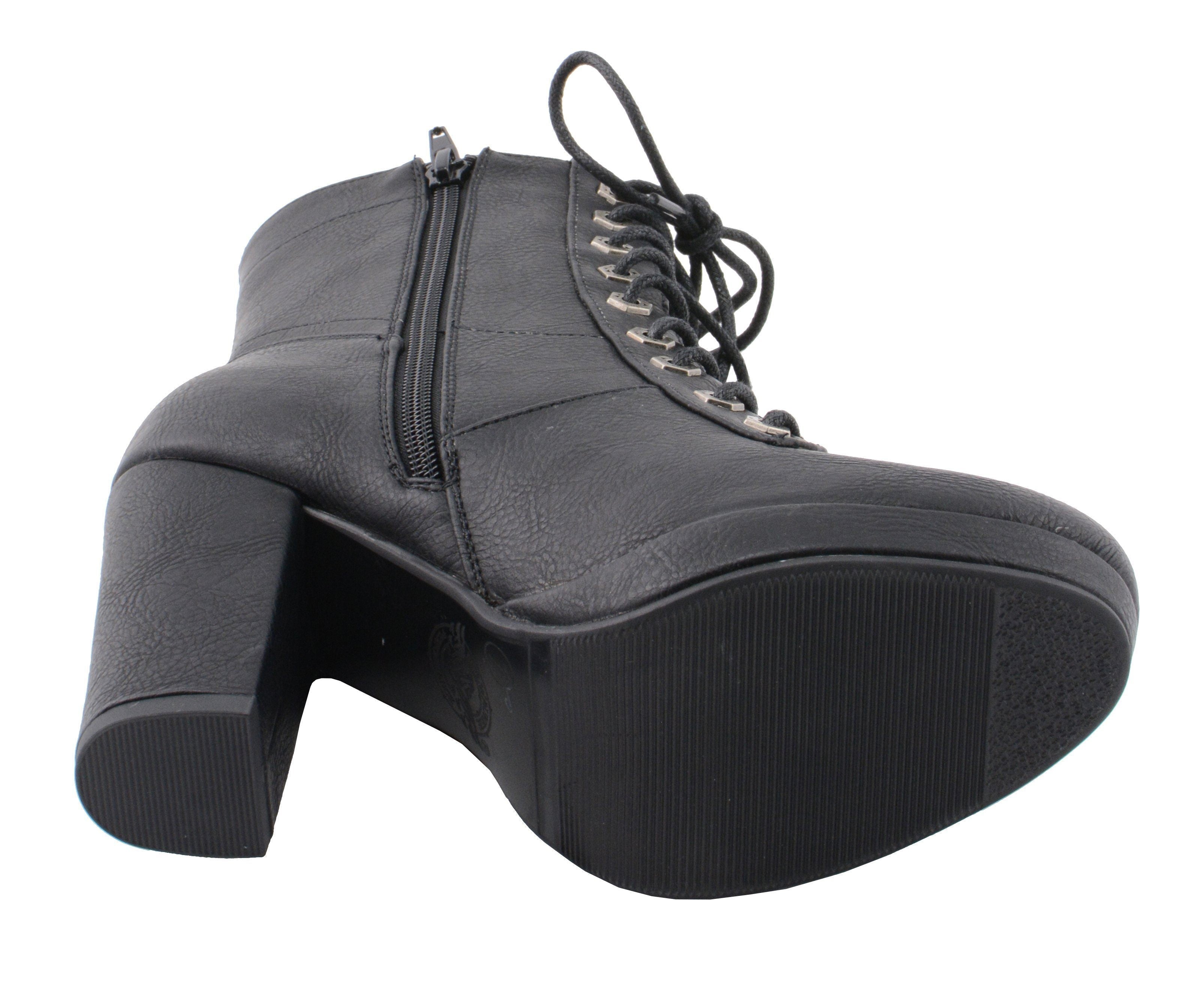 MBL9418 Women's Black Lace-Up Fashion Boots with Studded Accents and Platform Heel