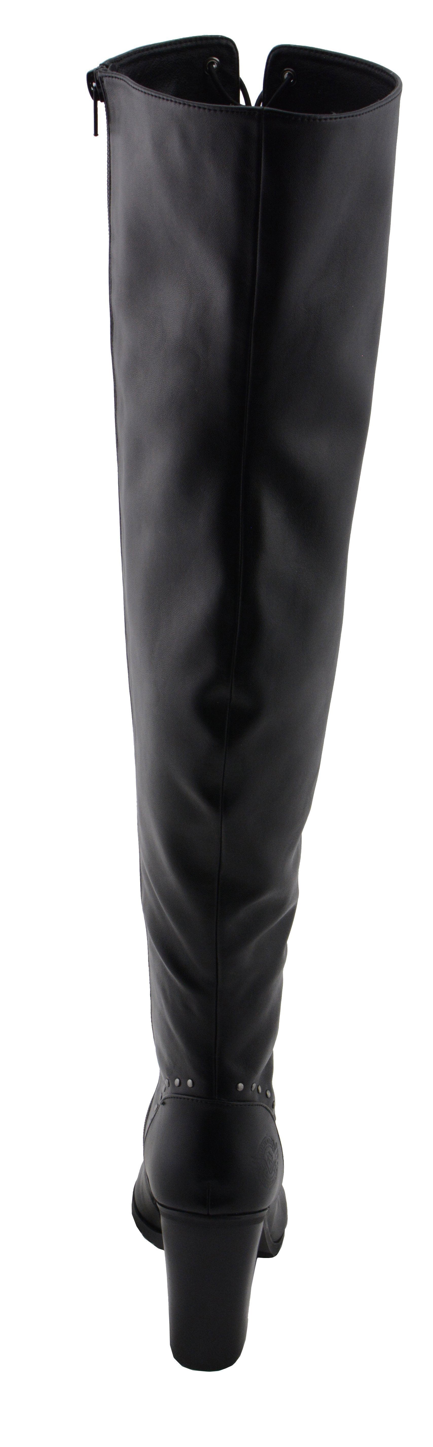 MBL9421 Women's Black Lace-Up Knee-High Fashion Casual Boots with Open Toe