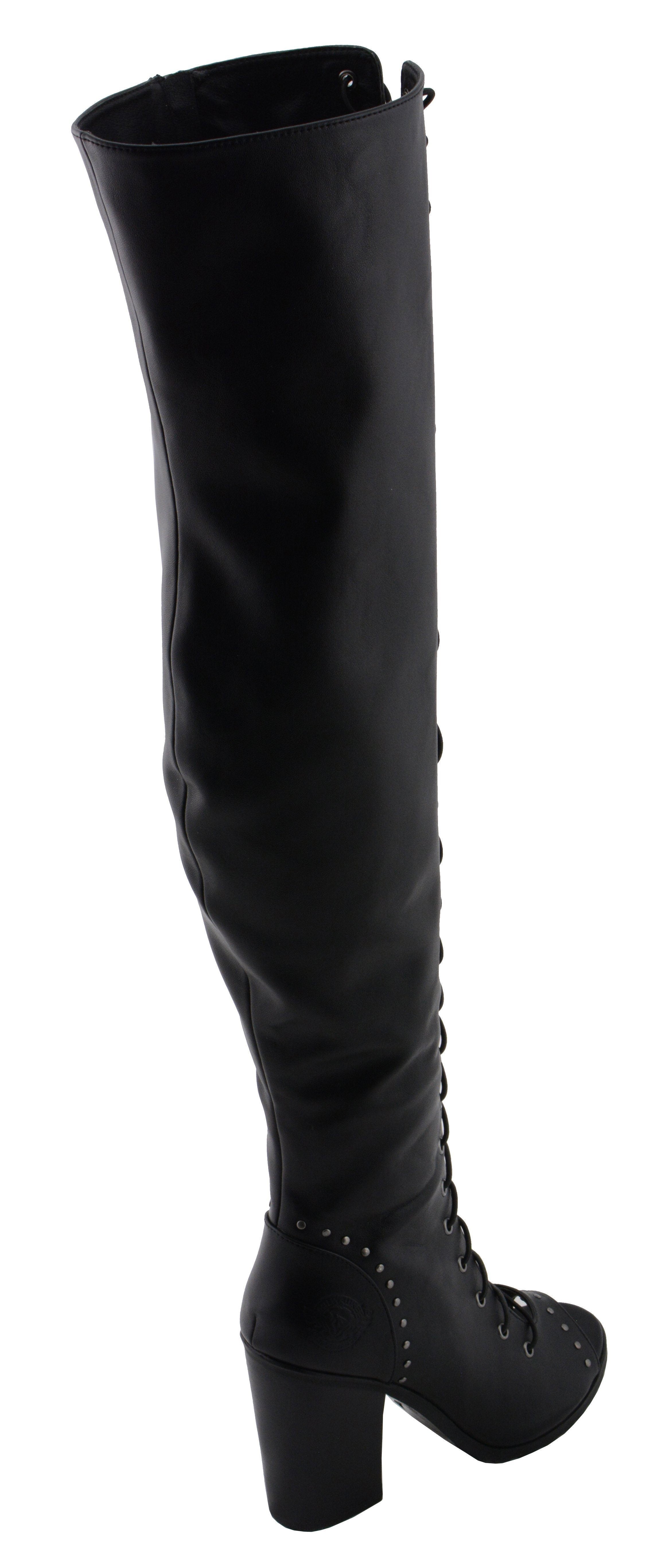 MBL9421 Women's Black Lace-Up Knee-High Fashion Casual Boots with Open Toe