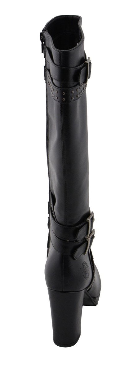 MBL9422 Women's Tall Black Studded Strap Fashion Casual Boots with Platform Heel