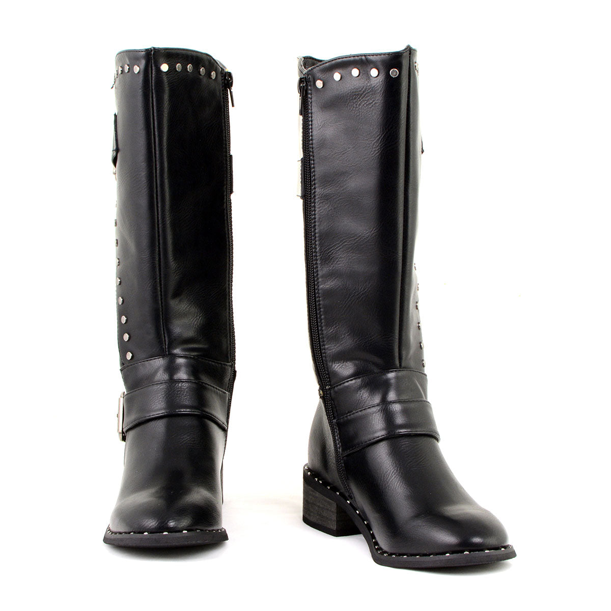 MBL9423 Women's Black Studded Fashion Casual Boots with Studded Outsole