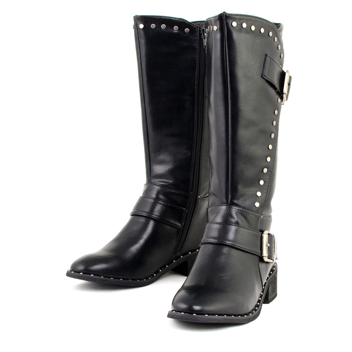 MBL9423 Women's Black Studded Fashion Casual Boots with Studded Outsole