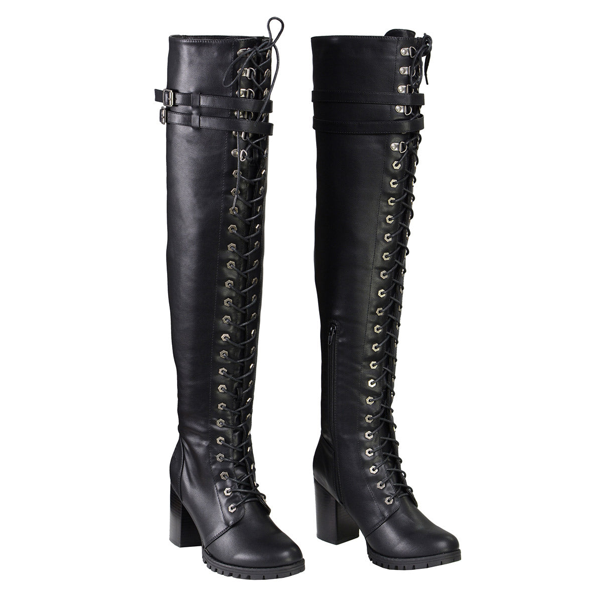 Women's Black Above the Knee Lace-Up Fashion Casual Boots MBL9424