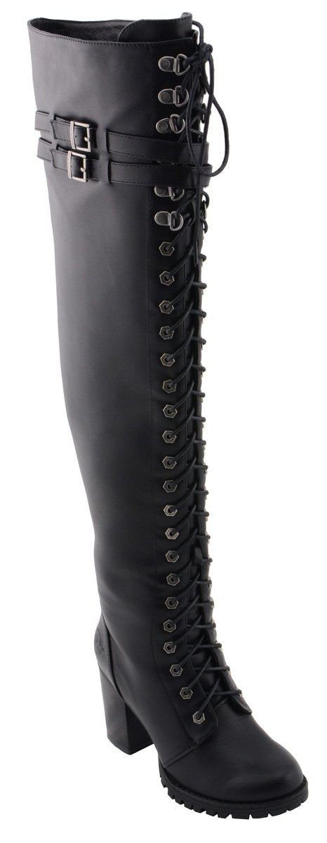 Women's Black Above the Knee Lace-Up Fashion Casual Boots MBL9424